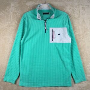Southern Marsh Mens Teal Grid Fleece 1/4 Zip Pullover Duck Logo Pocket Size M